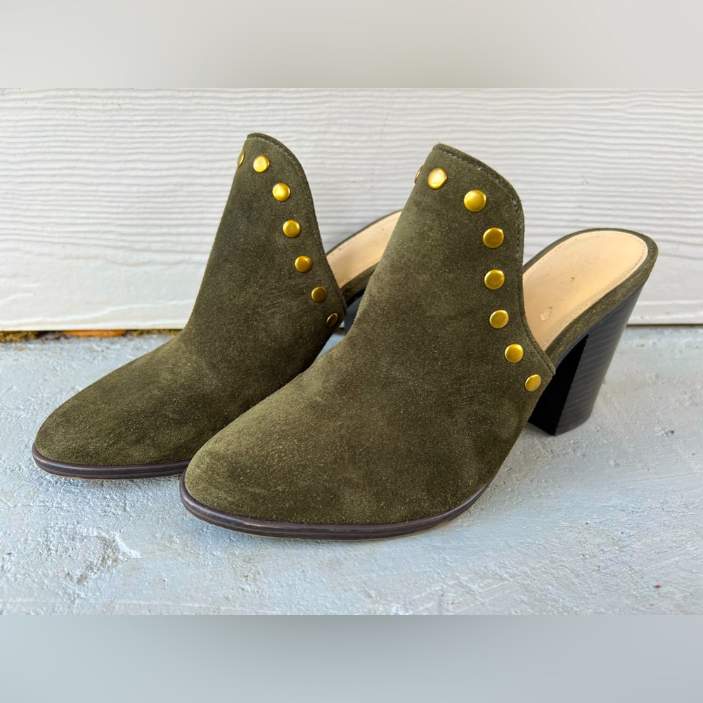 Michael Kors Louise Mule Olive Green Suede size 7.5
